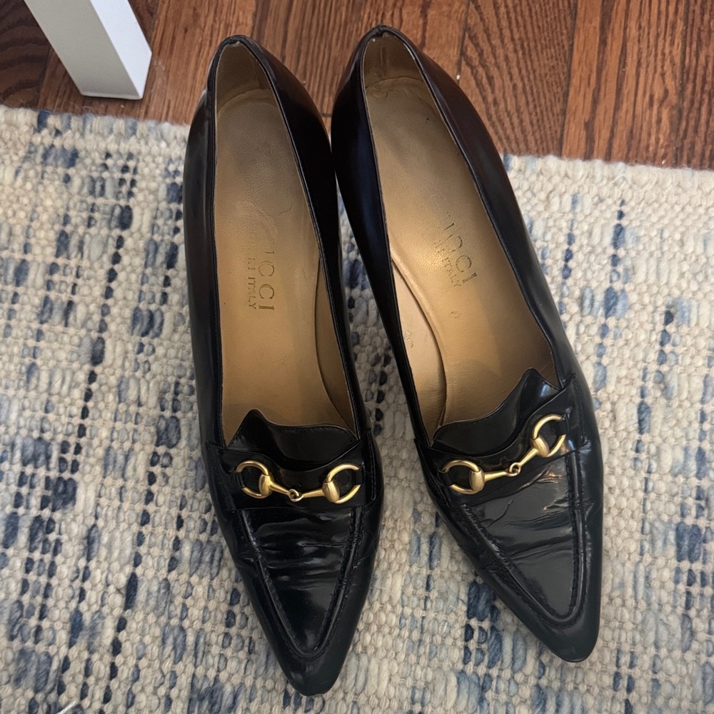 Gucci Black Heels with Gold Detailing